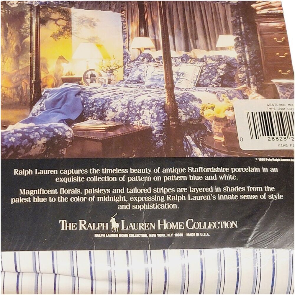 NOS Ralph Lauren Westland Multi Striped Blue & White T200 King Fitted Sheet - Picture 4 of 5